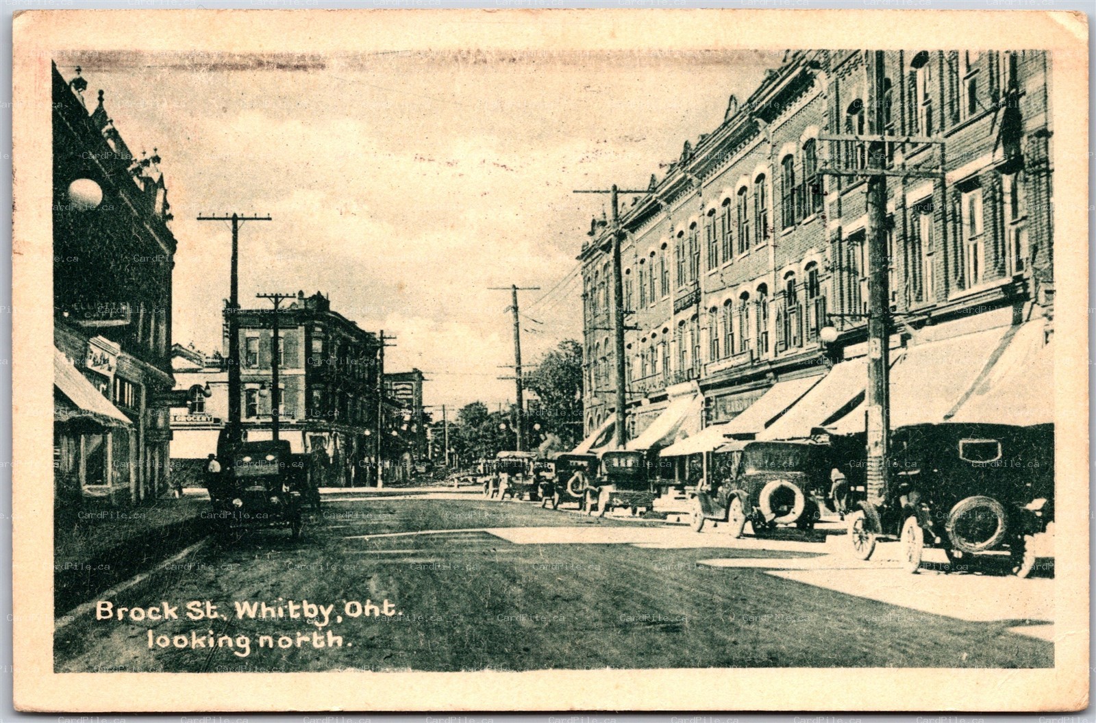 Postcard Whitby Ontario c1931 Brock Street Looking North Old Cars Durham Region