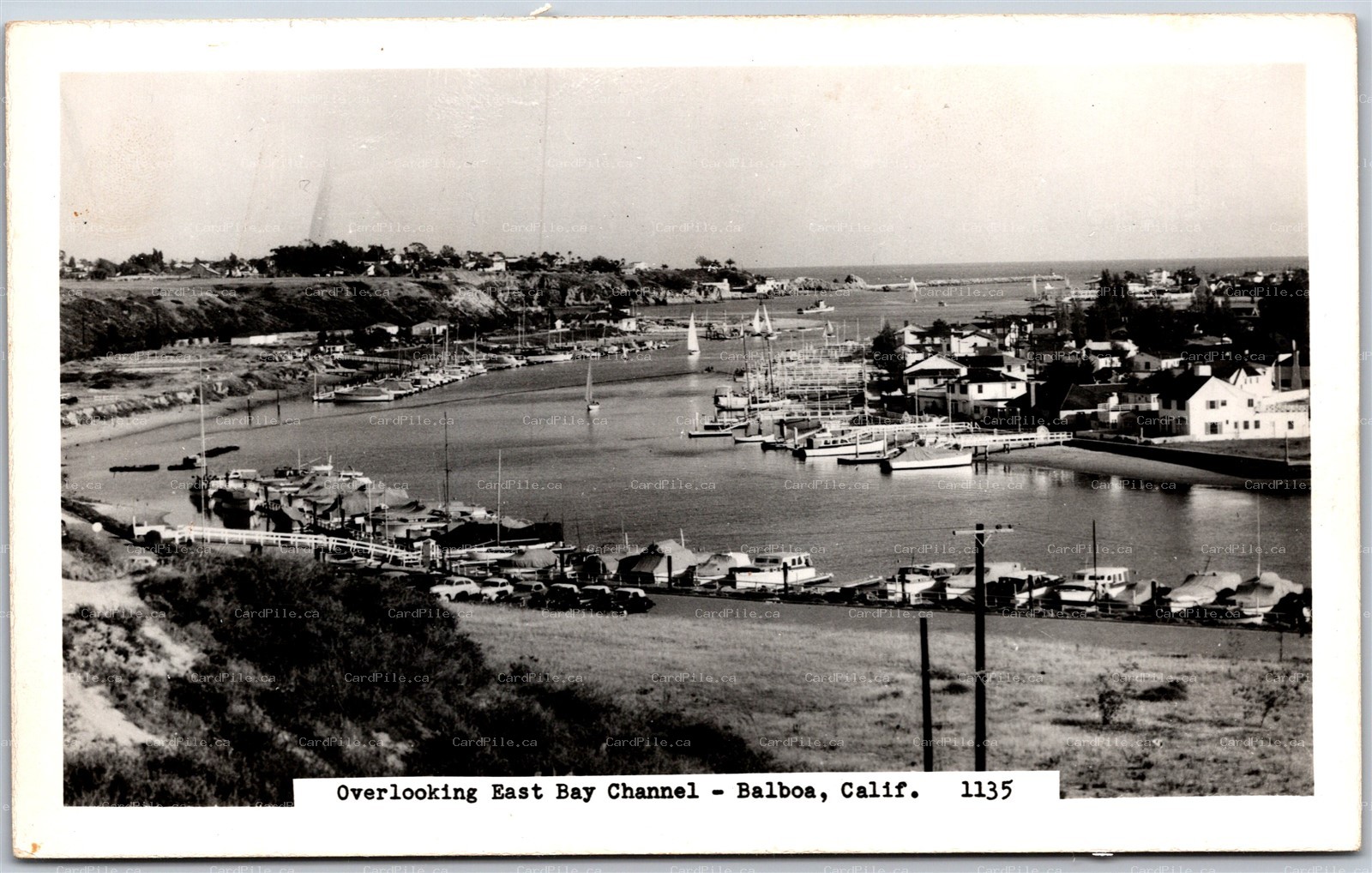 Postcard RPPC Balboa Island California Overlooking East Bay Channel Boats Cars