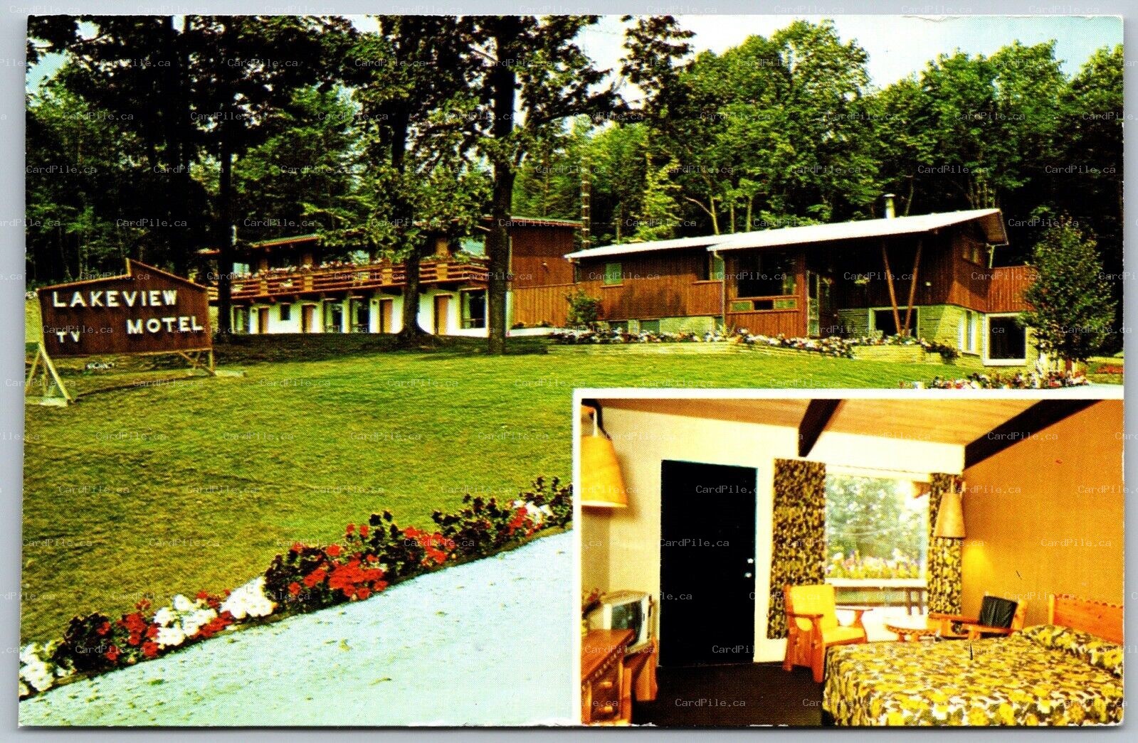 Postcard Haliburton Ontario c1960s Lakeview Motel Highway 121 Dual View Advert