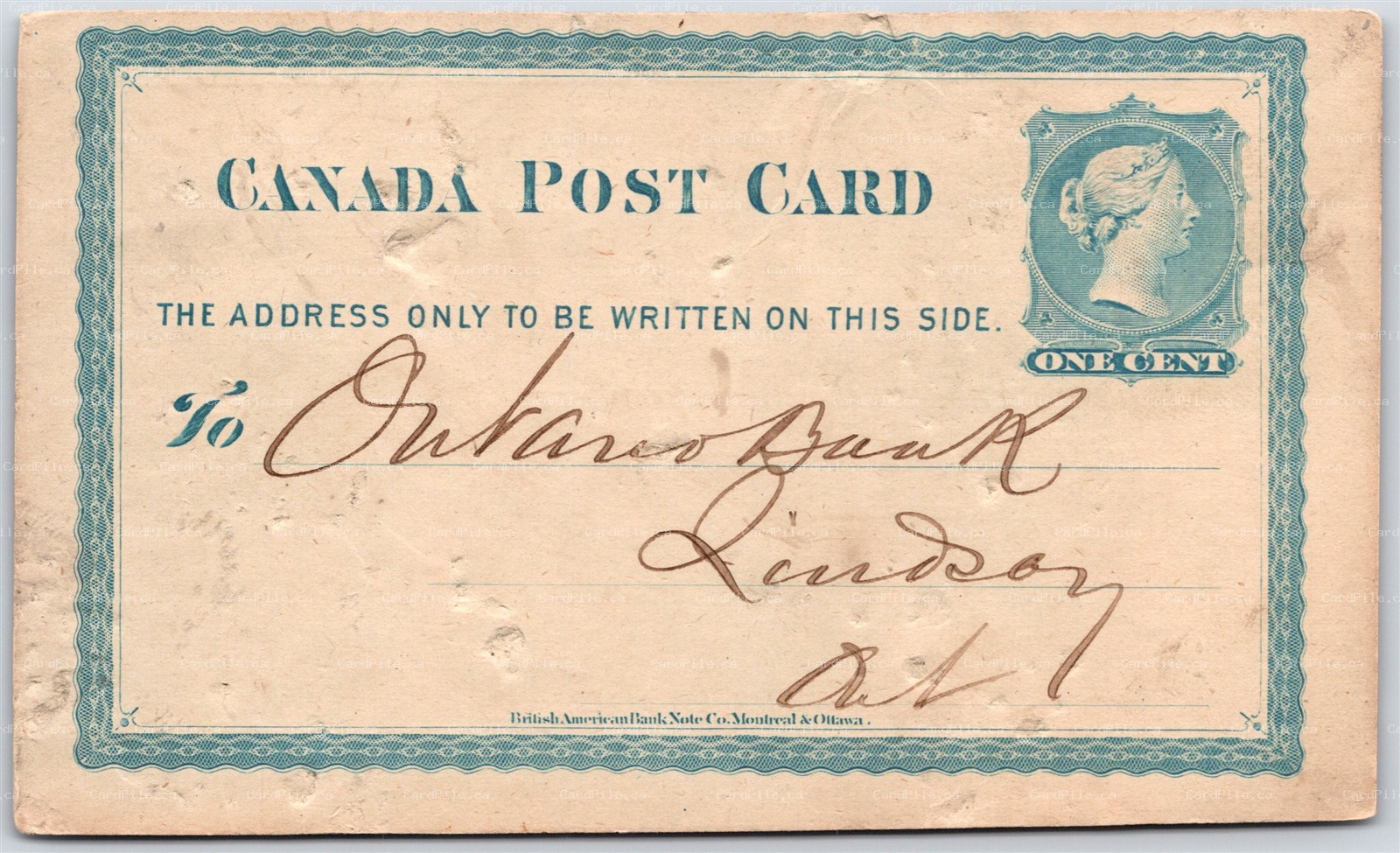 Postcard 1887 #P1 1c Whitby Ontario Bank Thomas Dow Manager to Lindsay *as is*