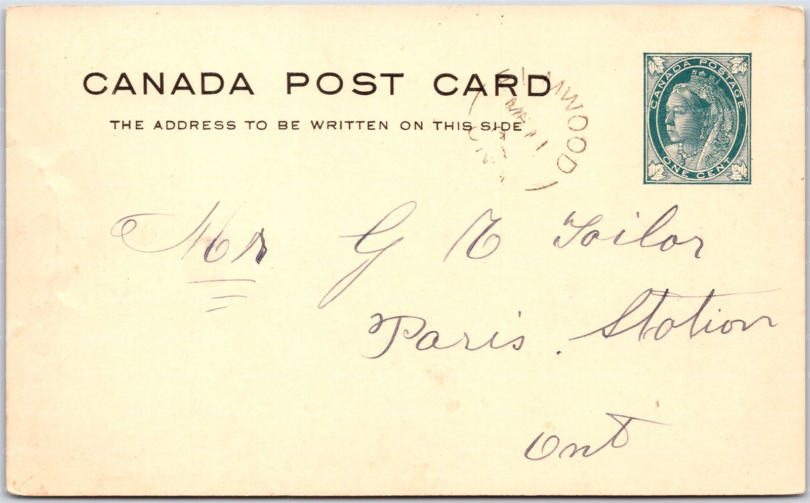 Postcard 1902 #P17 1c Elmwood Ontario Wood Purchase Mills Split Ring Cancel