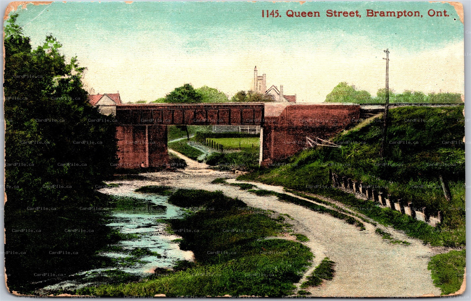 Postcard Brampton Ontario c1914 Queen Street Bridge Peel Region by Stedman Bros