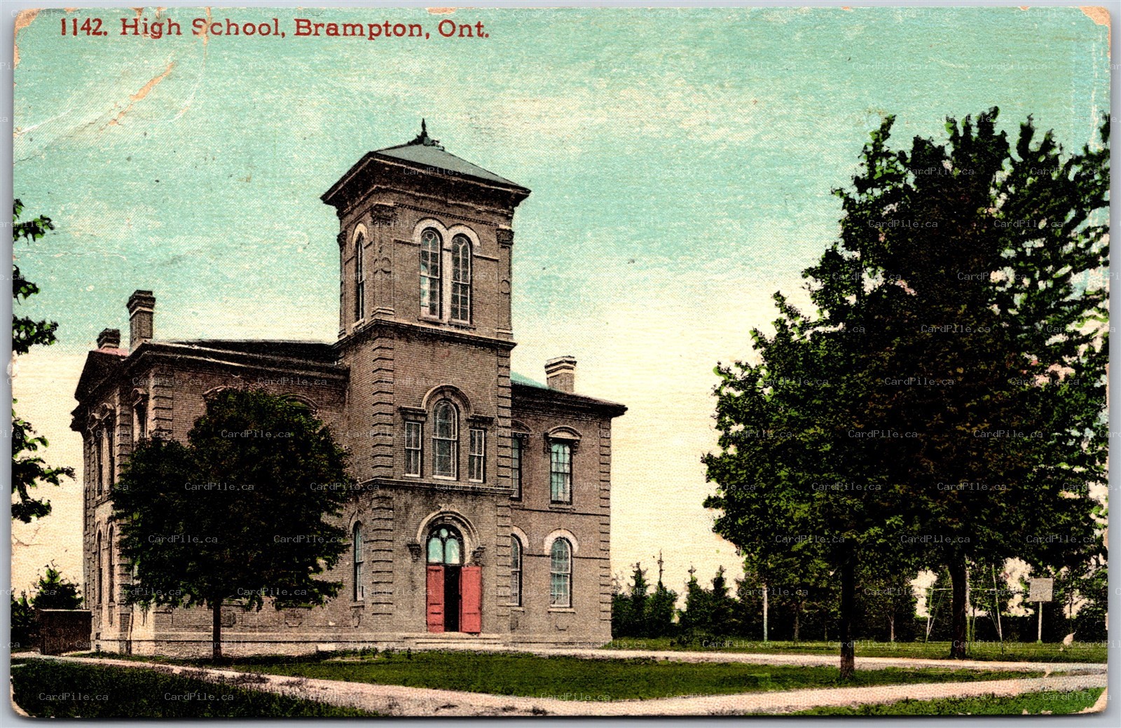 Postcard Brampton Ontario c1910s High School Peel County by Stedman *as is*