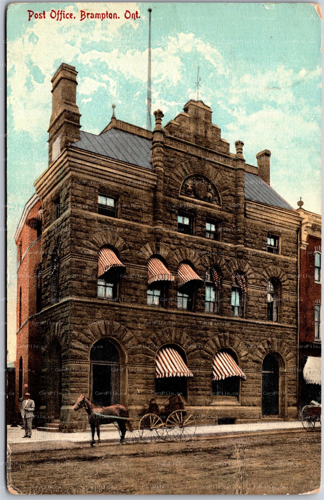 Postcard Brampton Ontario c1912 Post Office by Mrs. C. E. Edwards