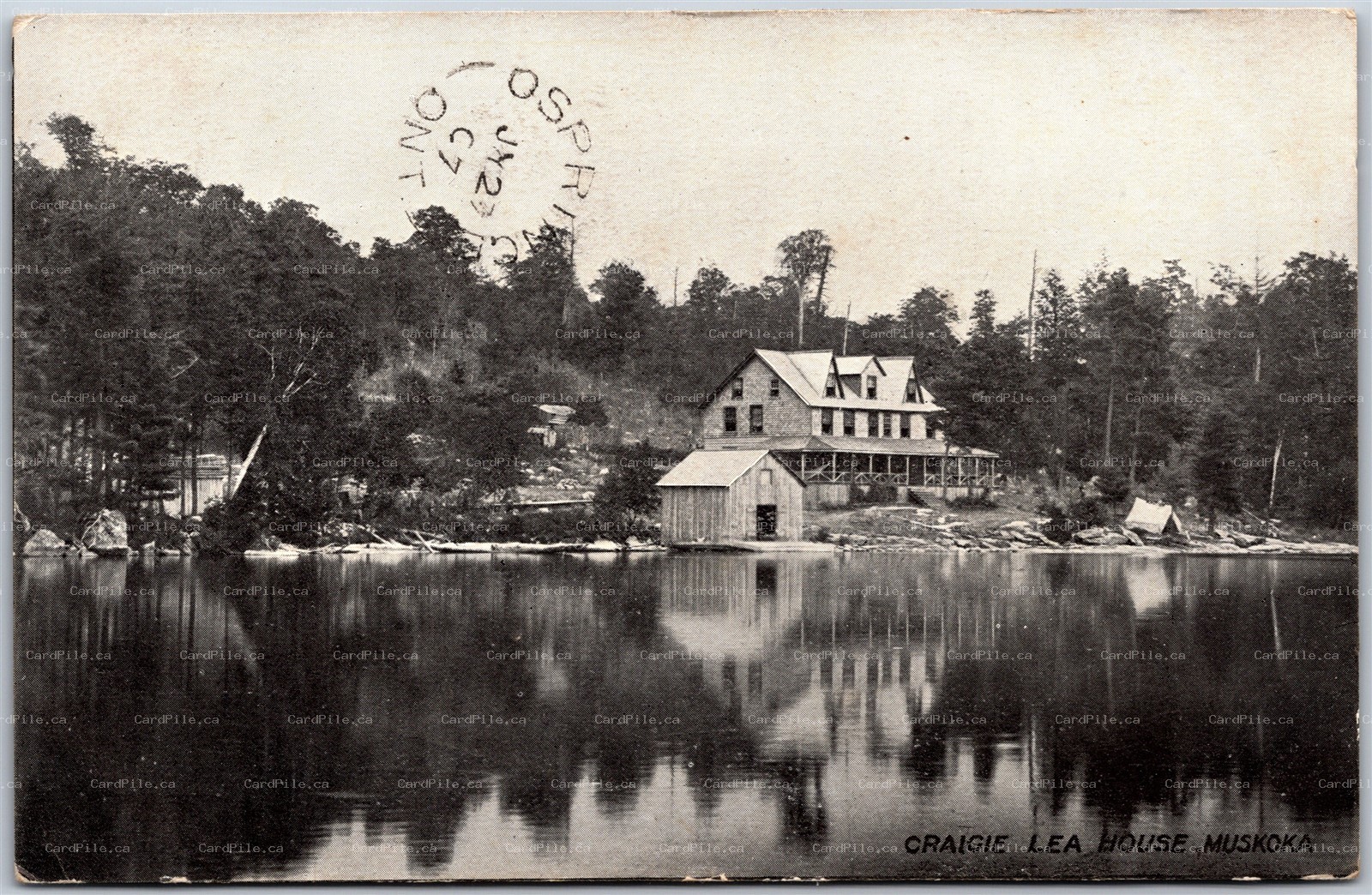 Postcard Muskoka Ontario c1907 Craigie Lea House on Lake Joseph Square Cancel