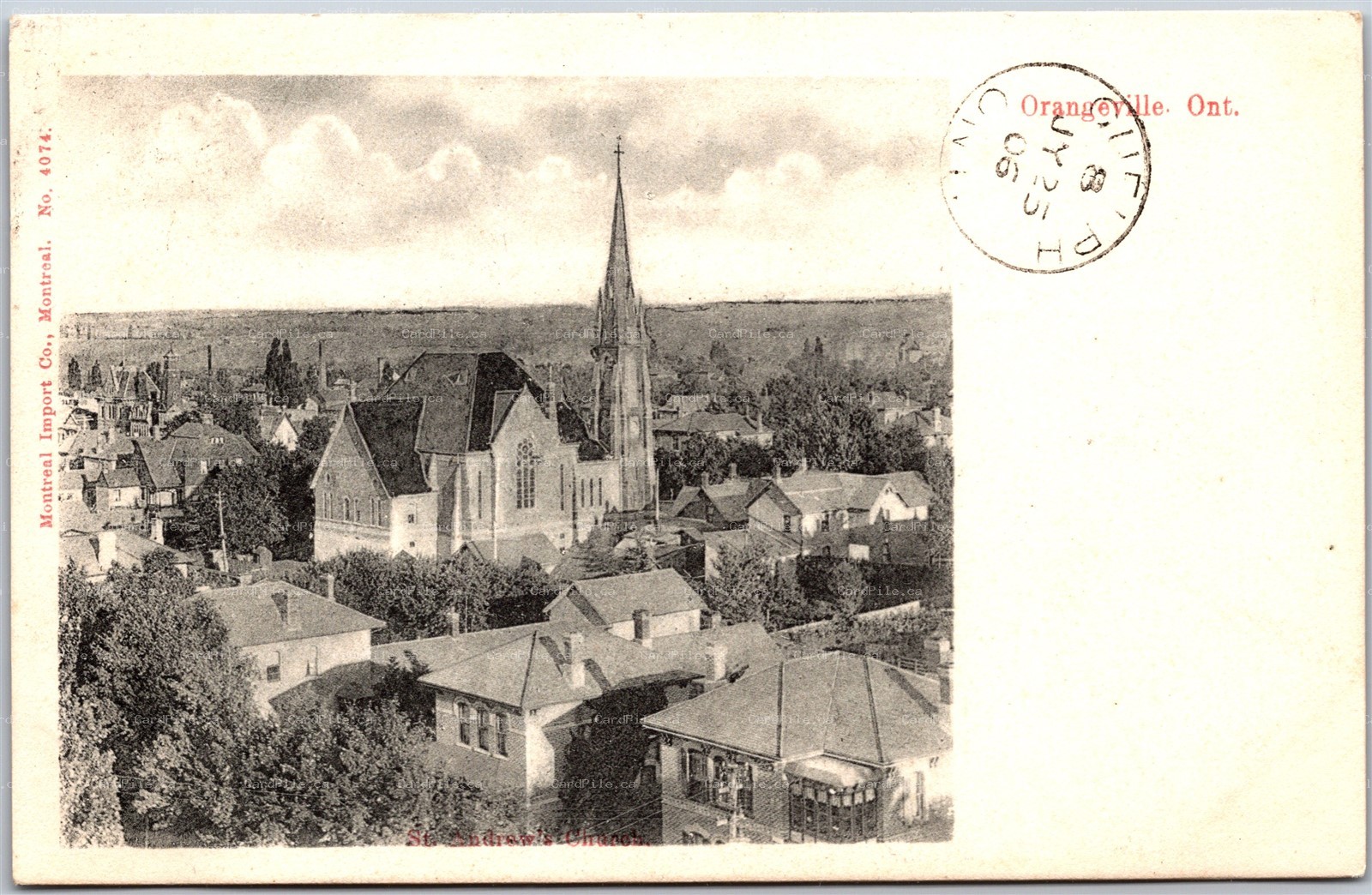 Postcard Orangeville ONT c1906 St. Andrew's Church Split Ring Amaranth Station