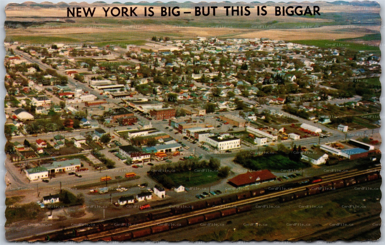 Postcard Biggar Saskatchewan c1987 Aerial View CN Railroad Town View