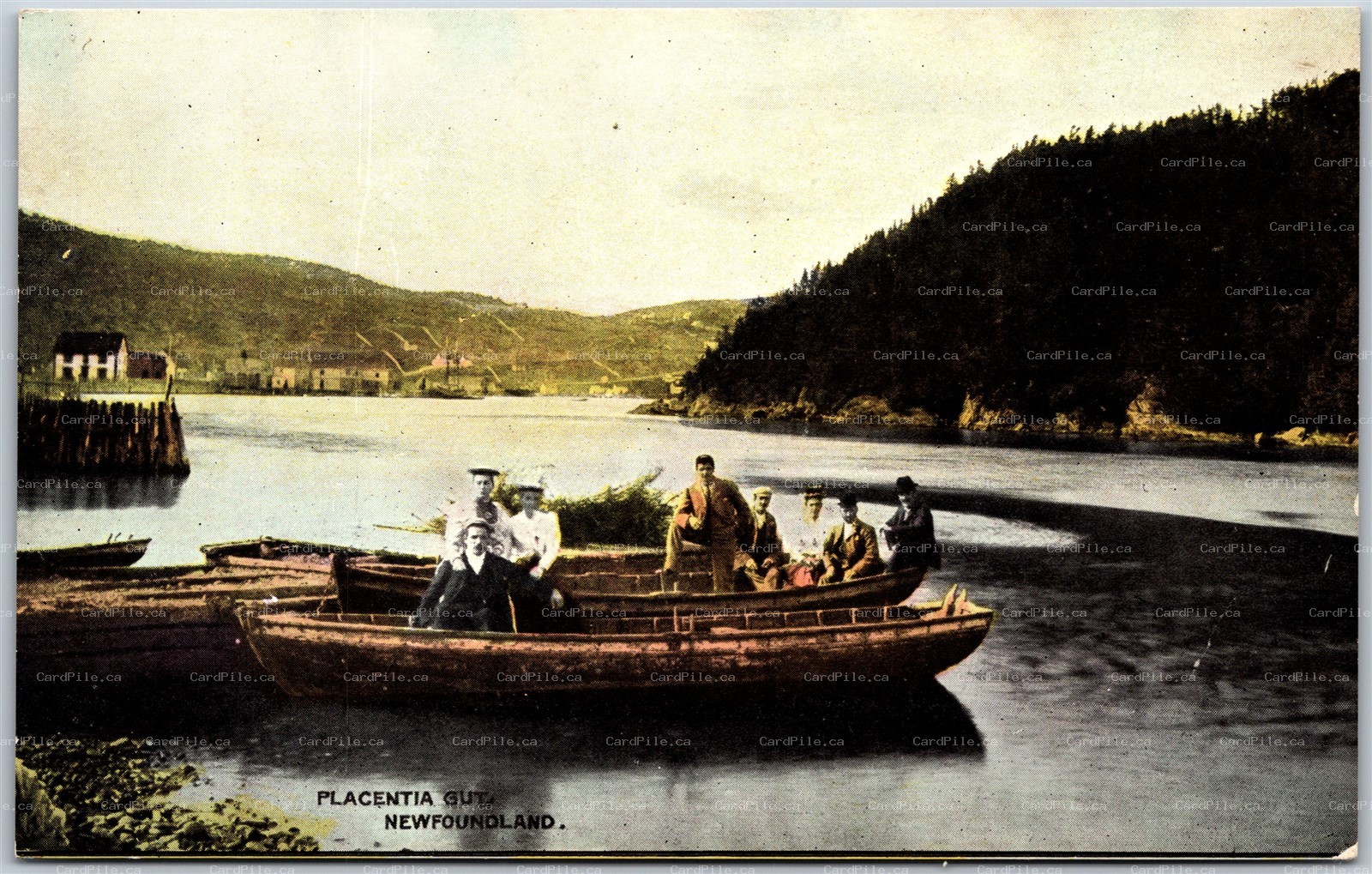 Postcard Placentia Gut Newfoundland 1910s Scenic View Boats Town
