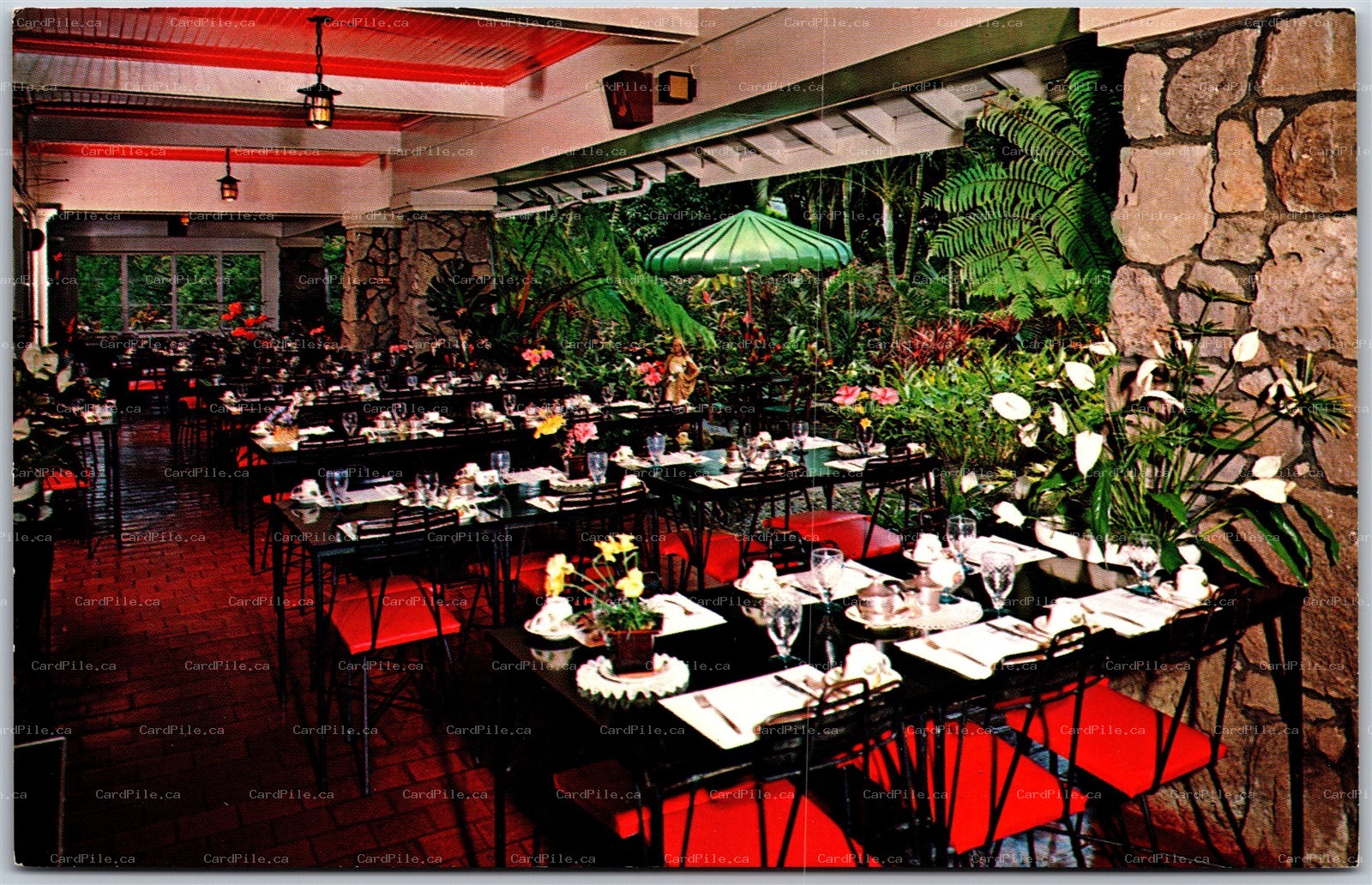 Postcard Honolulu Hawaii Waioli Tea Room Lanai Dining Room Interior View