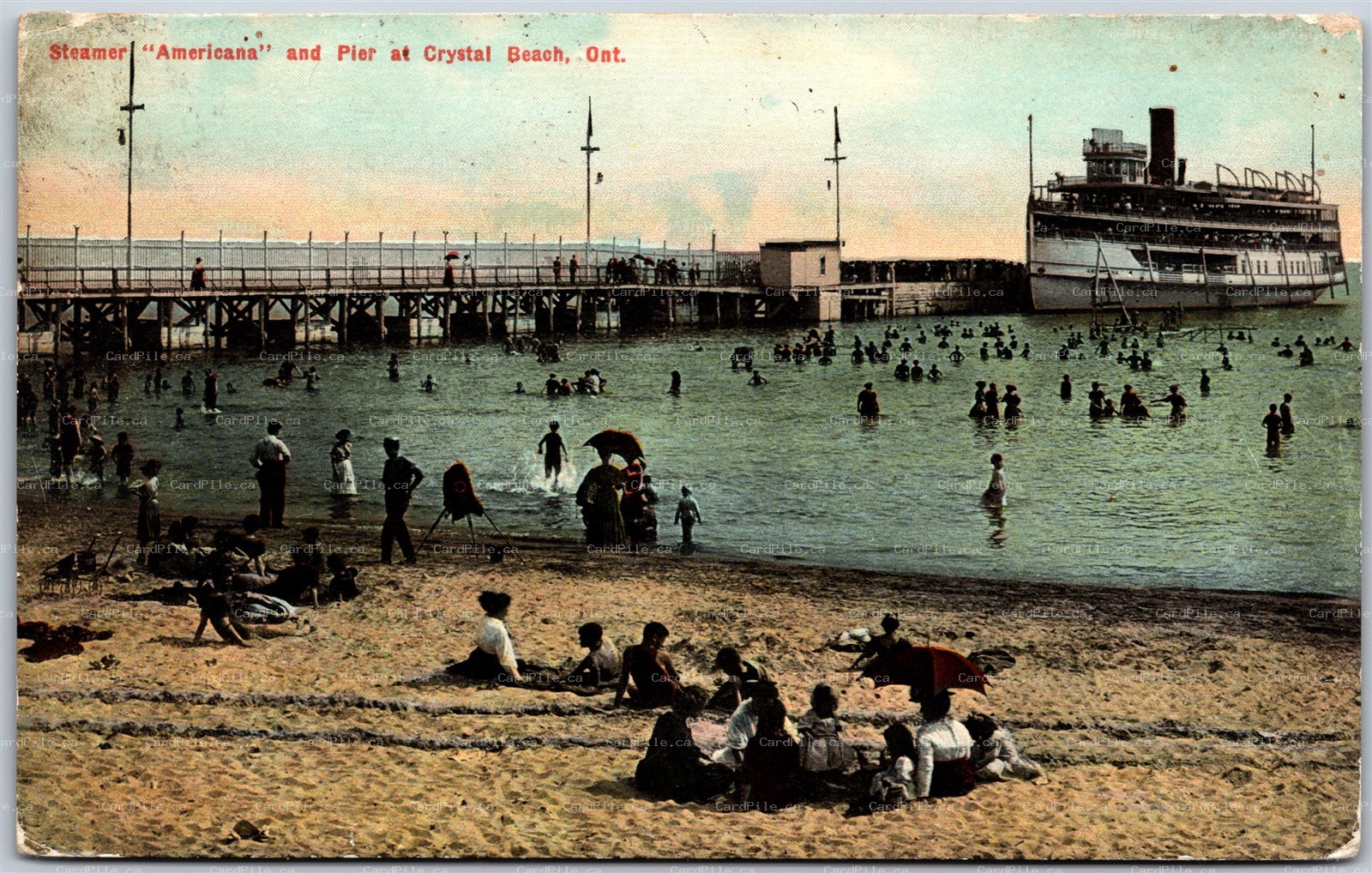 Postcard Crystal Beach Ontario 1910 Steamer Americana and Pier Beach Welland Co.