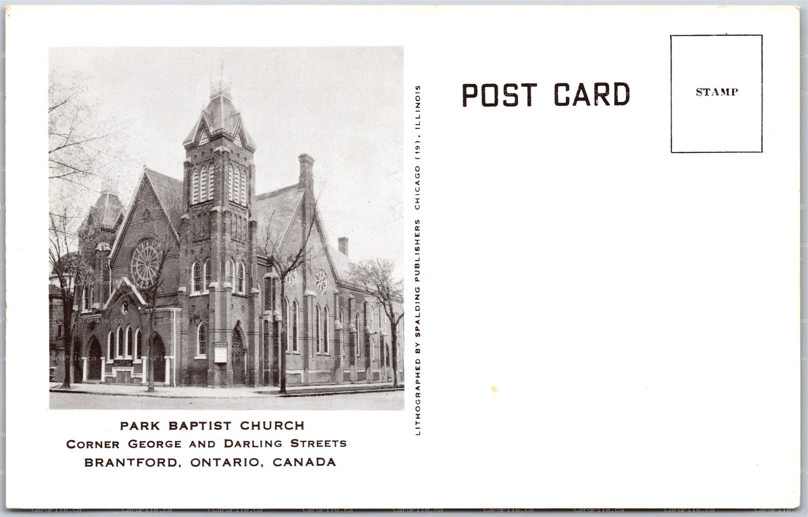 Postcard Brantford Ontario Park Baptist Church Brant County