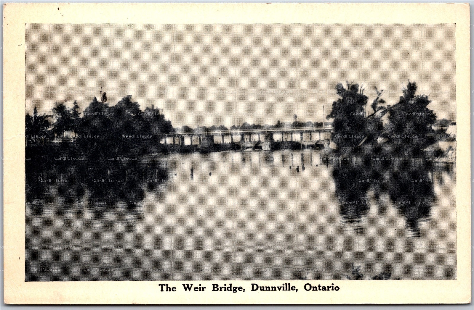 Postcard Dunnville Ontario 1947 The Weir Bridge Haldimand County by F. H. Leslie