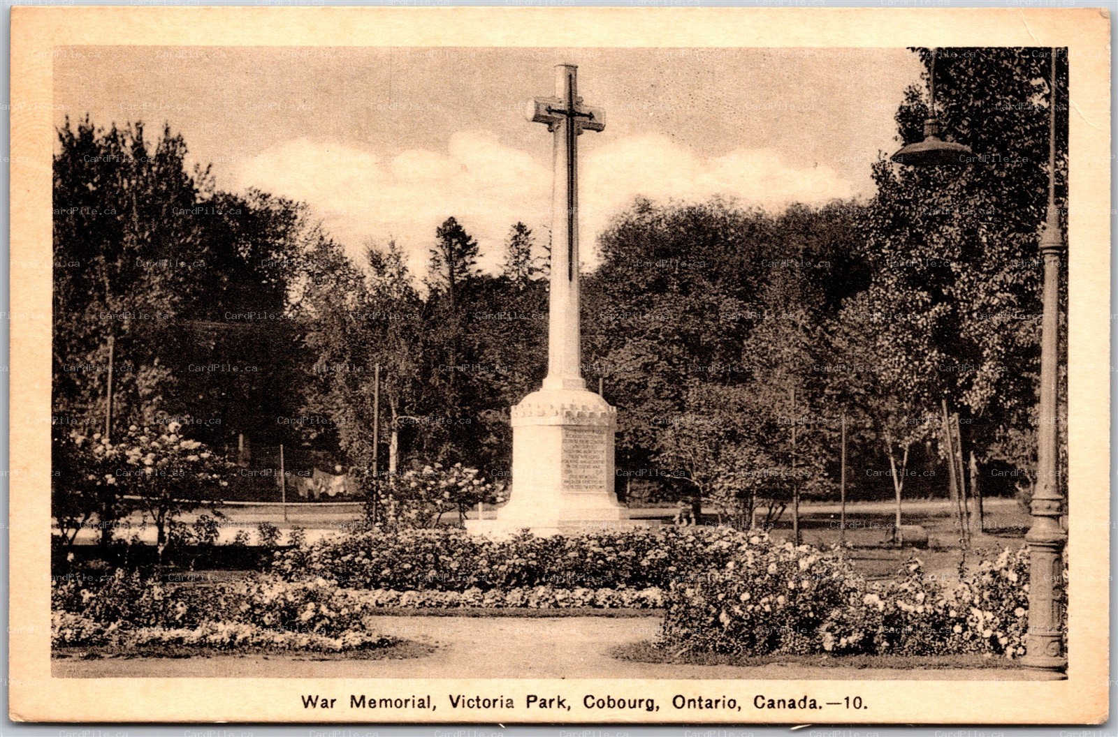 Postcard Cobourg Ontario War Memorial Victoria Park Northumberland County PECO