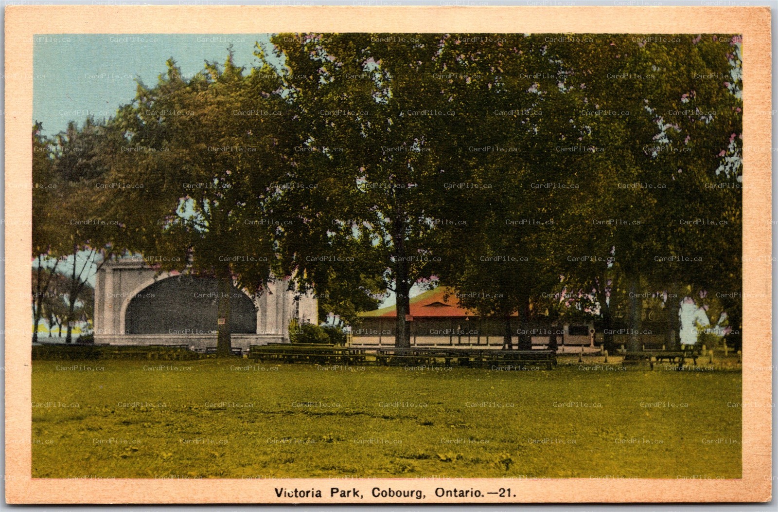 Postcard Cobourg Ontario Victoria Park Bandshell Northumberland County by PECO