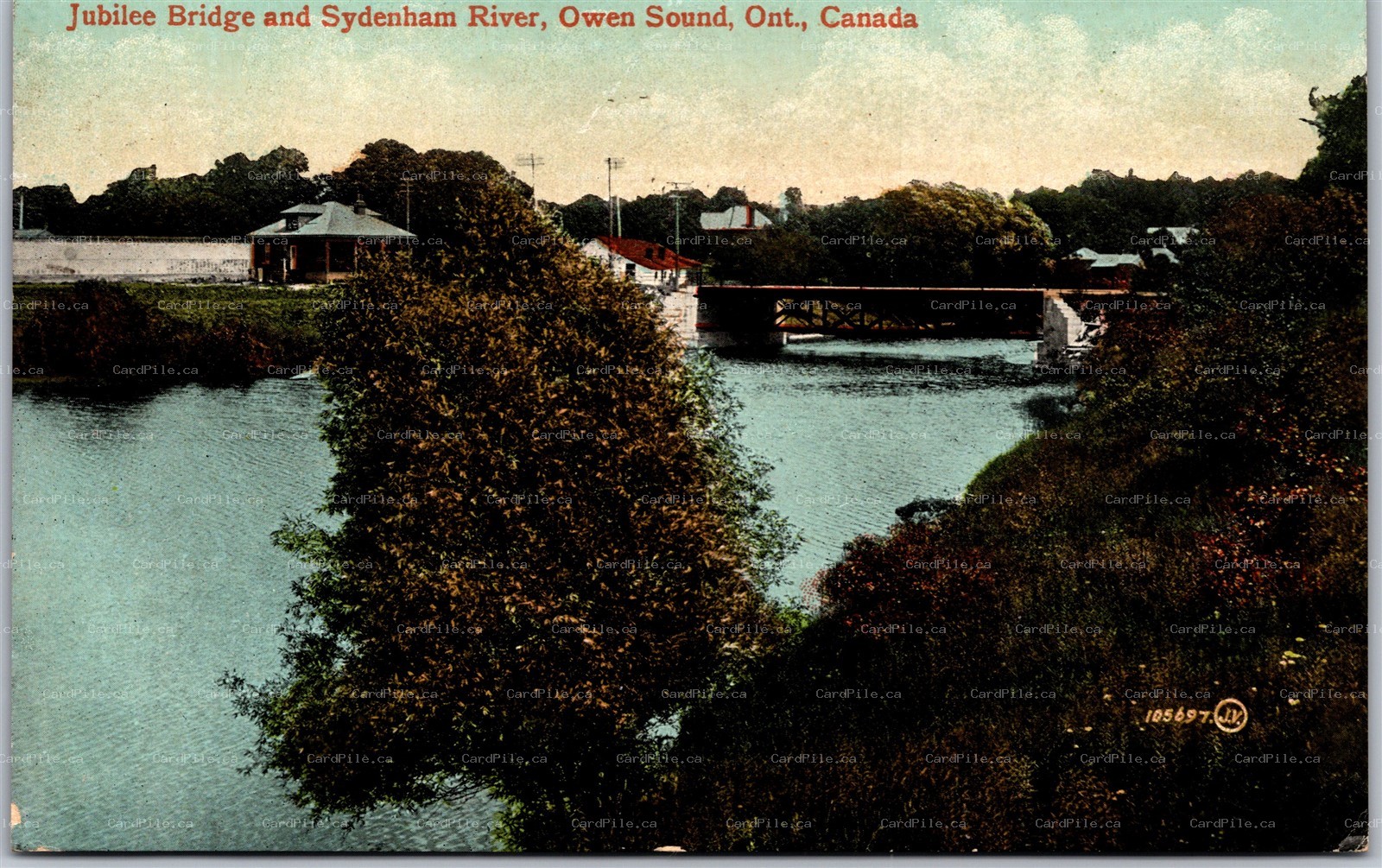 Postcard Owen Sound Ontario c1913 Jubilee Bridge and Sydenham River Grey County
