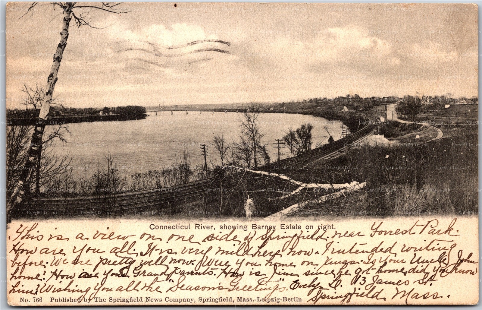 Postcard Springfield Massachusetts c1905 Connecticut River Showing Barney Estate