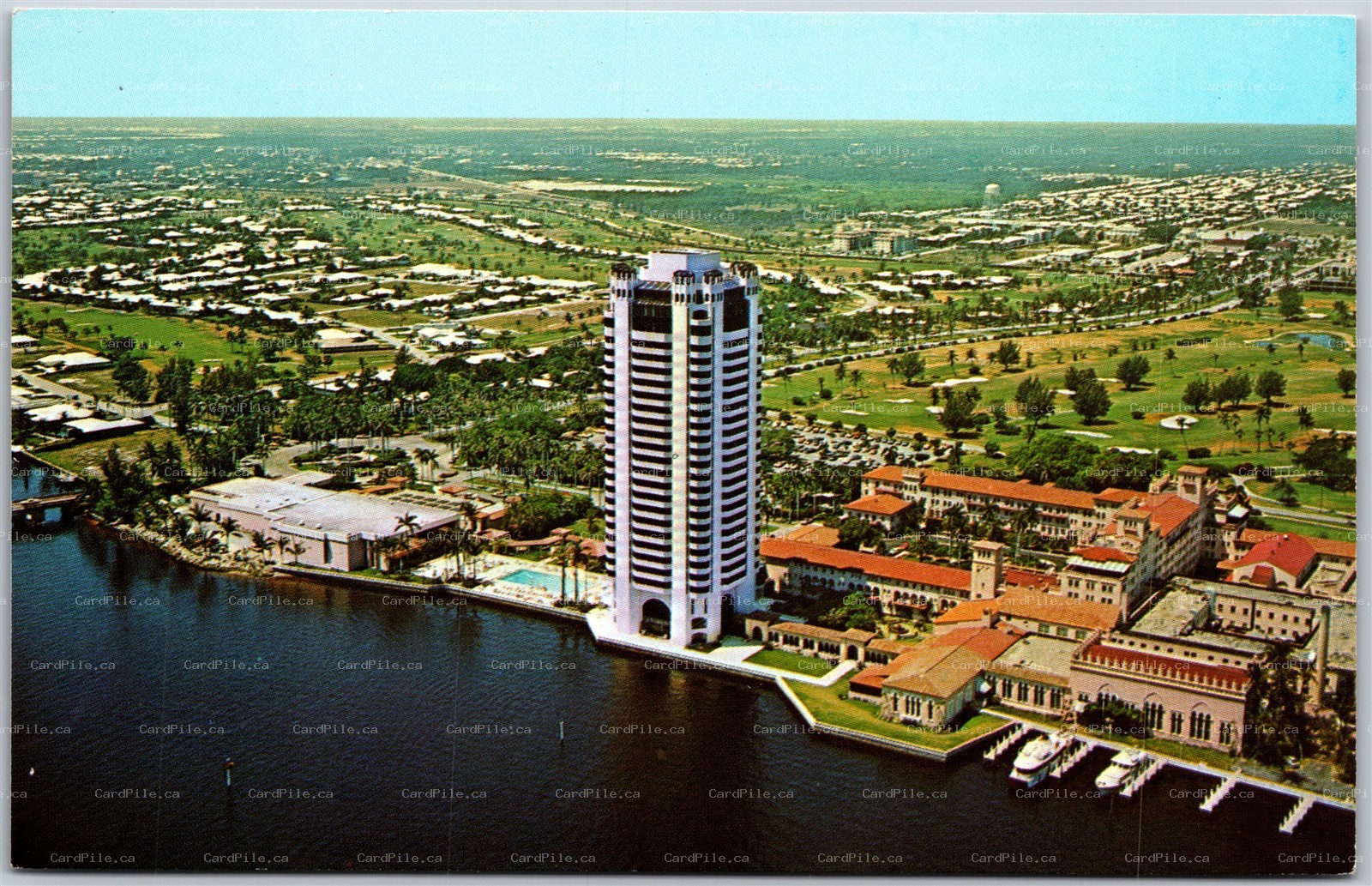 Postcard Boca Raton Florida c1960s Hotel And Club Aerial View Great Hall Pool