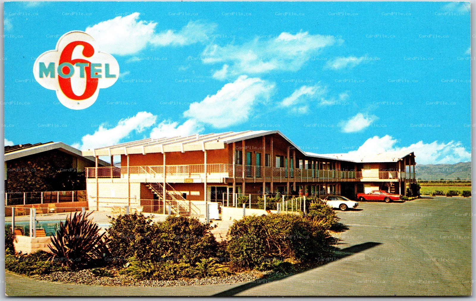 Postcard Gilroy California c1960s Motel 6 on Highway 101 Roadside Old Cars