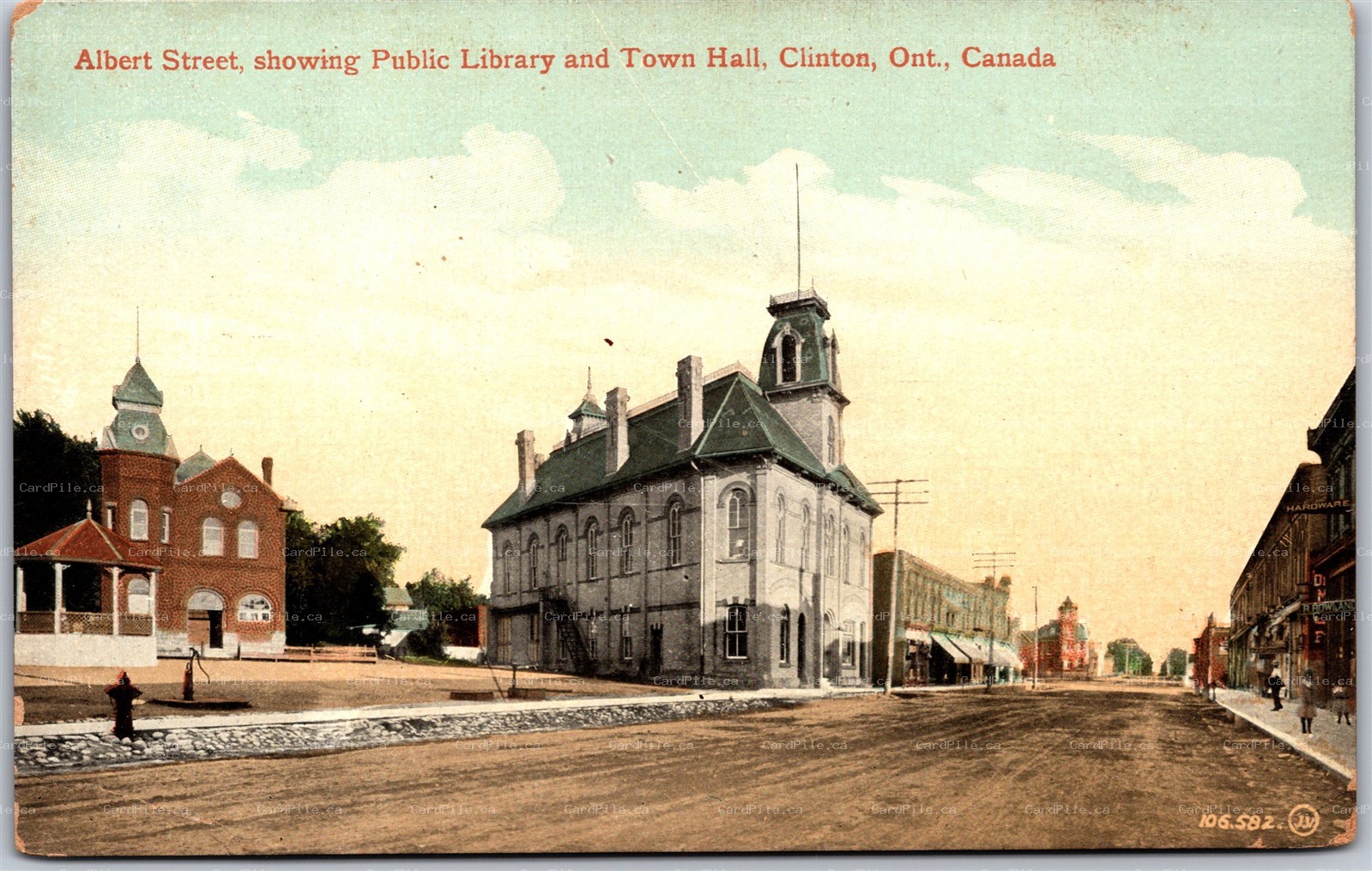 Postcard Clinton Ontario Albert Street Public Library and Town Hall Huron Co.
