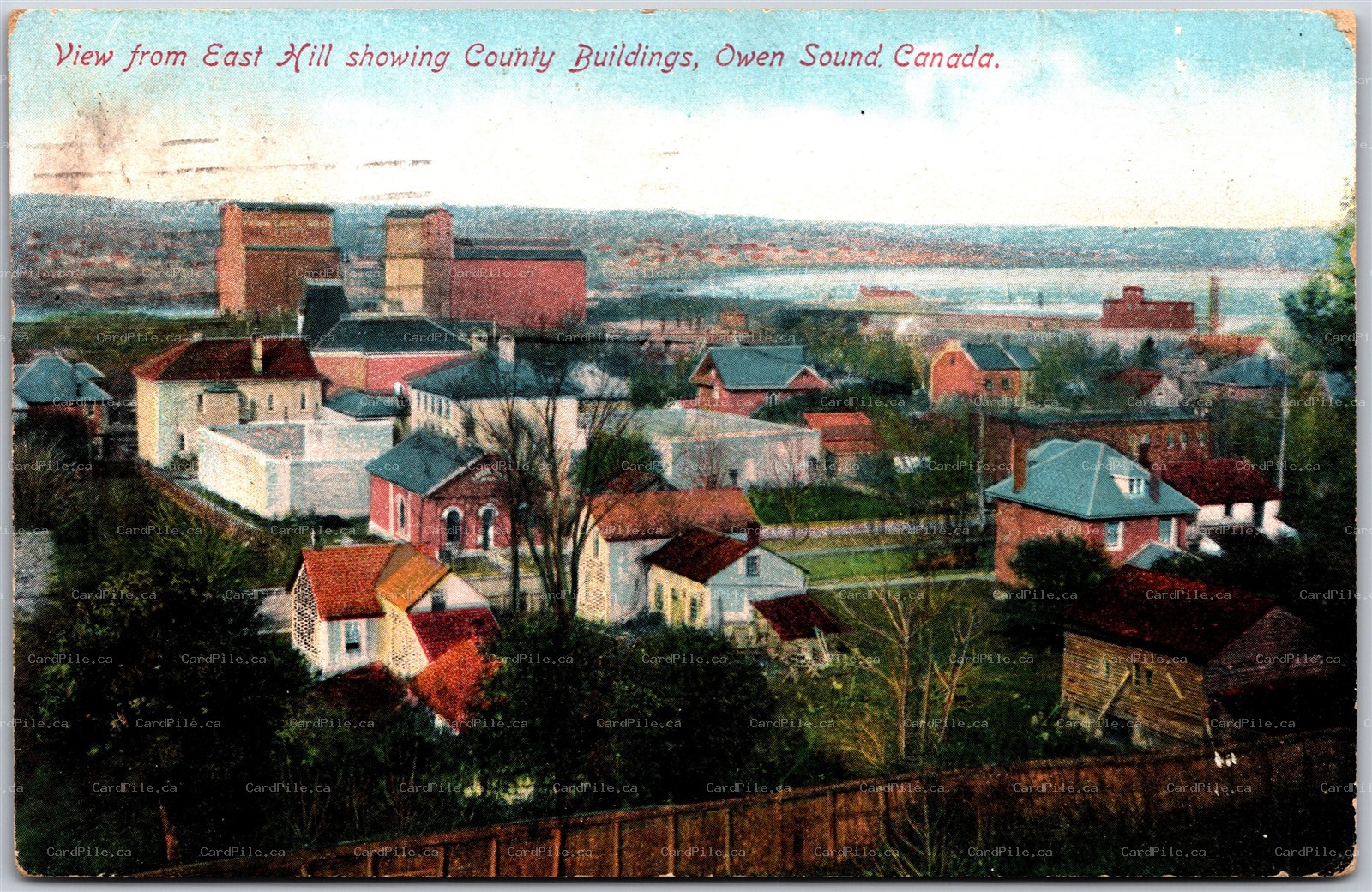 Postcard Owen Sound Ontario c1914 View From East Hill Showing County Buildings