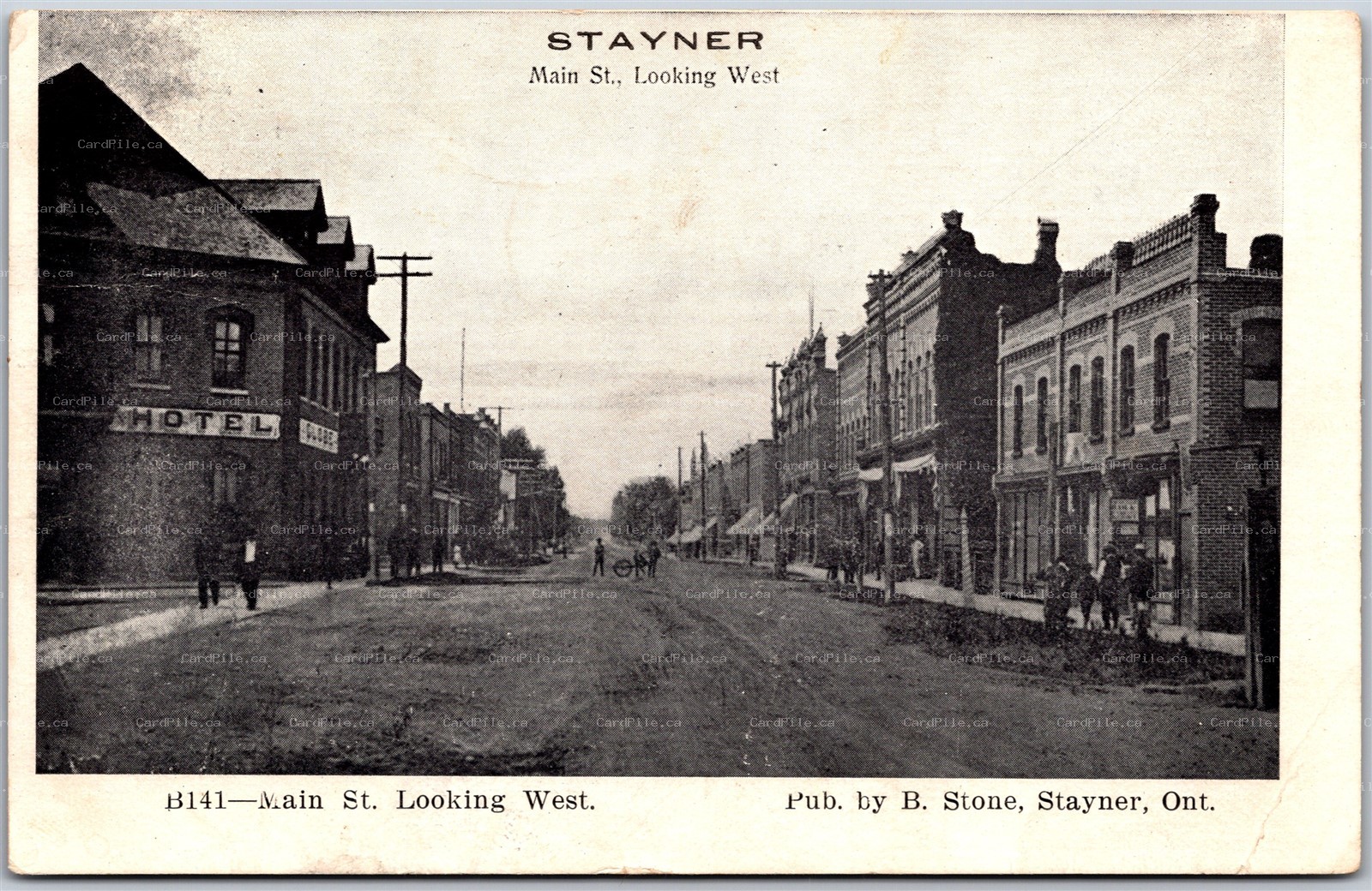 Postcard Stayner Ontario c1908 Main St. Looking West Split Ring Strongville