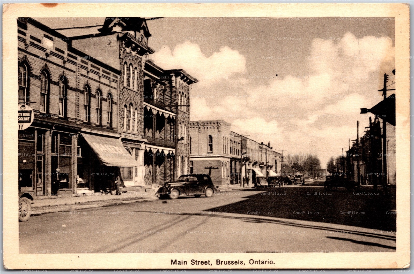 Postcard Brussels Ontario Main Street White Rose Gasoline Sign by Evans *as is*