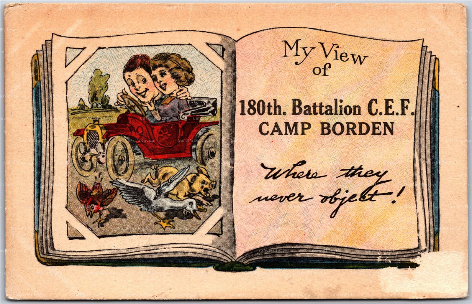 Postcard Camp Borden Ontario c1910s 180th Battalion CEF Humor *as is*