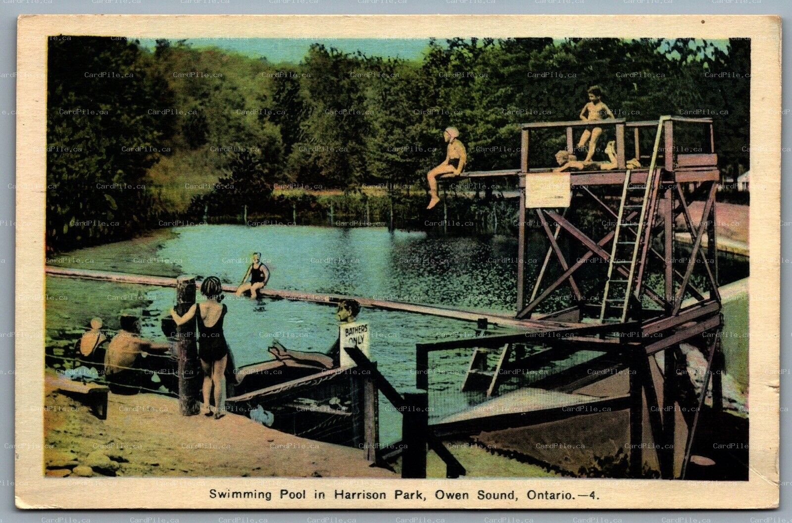 Postcard Owen Sound Ontario c1930s Swimming Pool in Harrison Park Bathers PECO