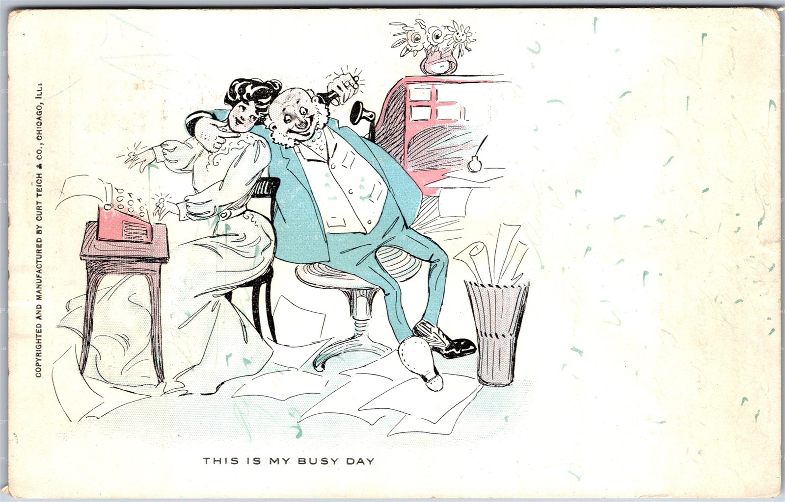 Postcard c1906 Humor This is My Busy Day Early Curt Teich Comical Art Couple