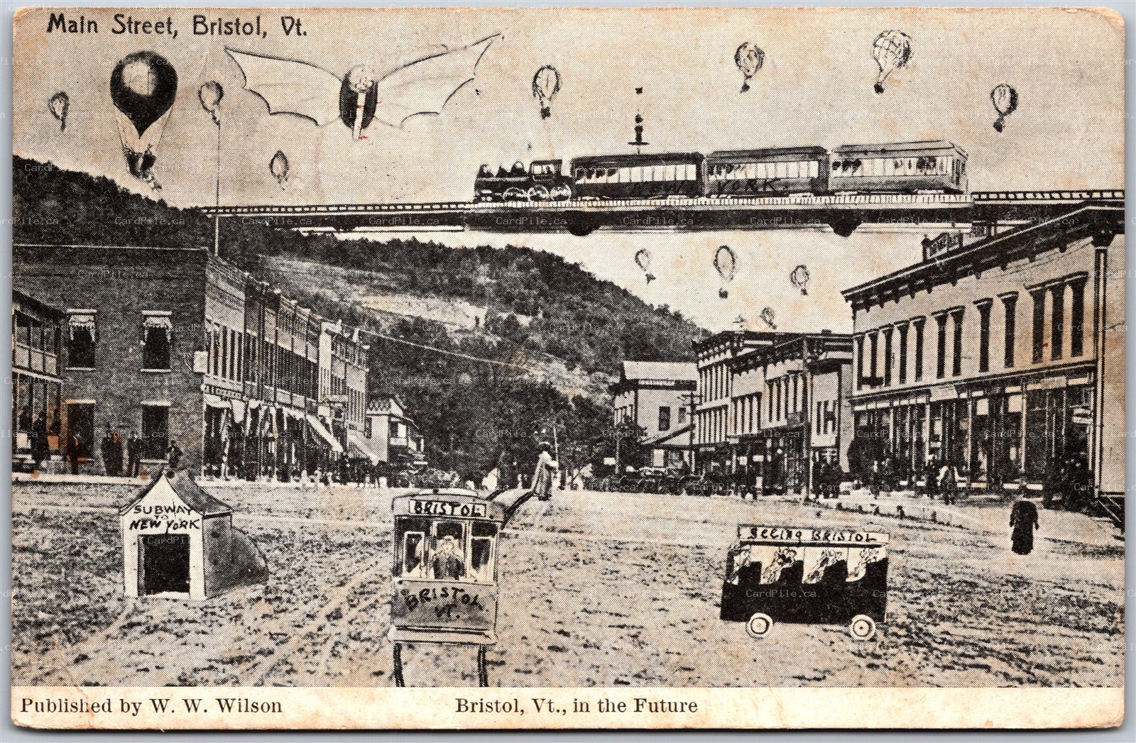 Postcard Bristol Vermont c1908 In The Future Fantasy Train Bat by W. W. Wilson