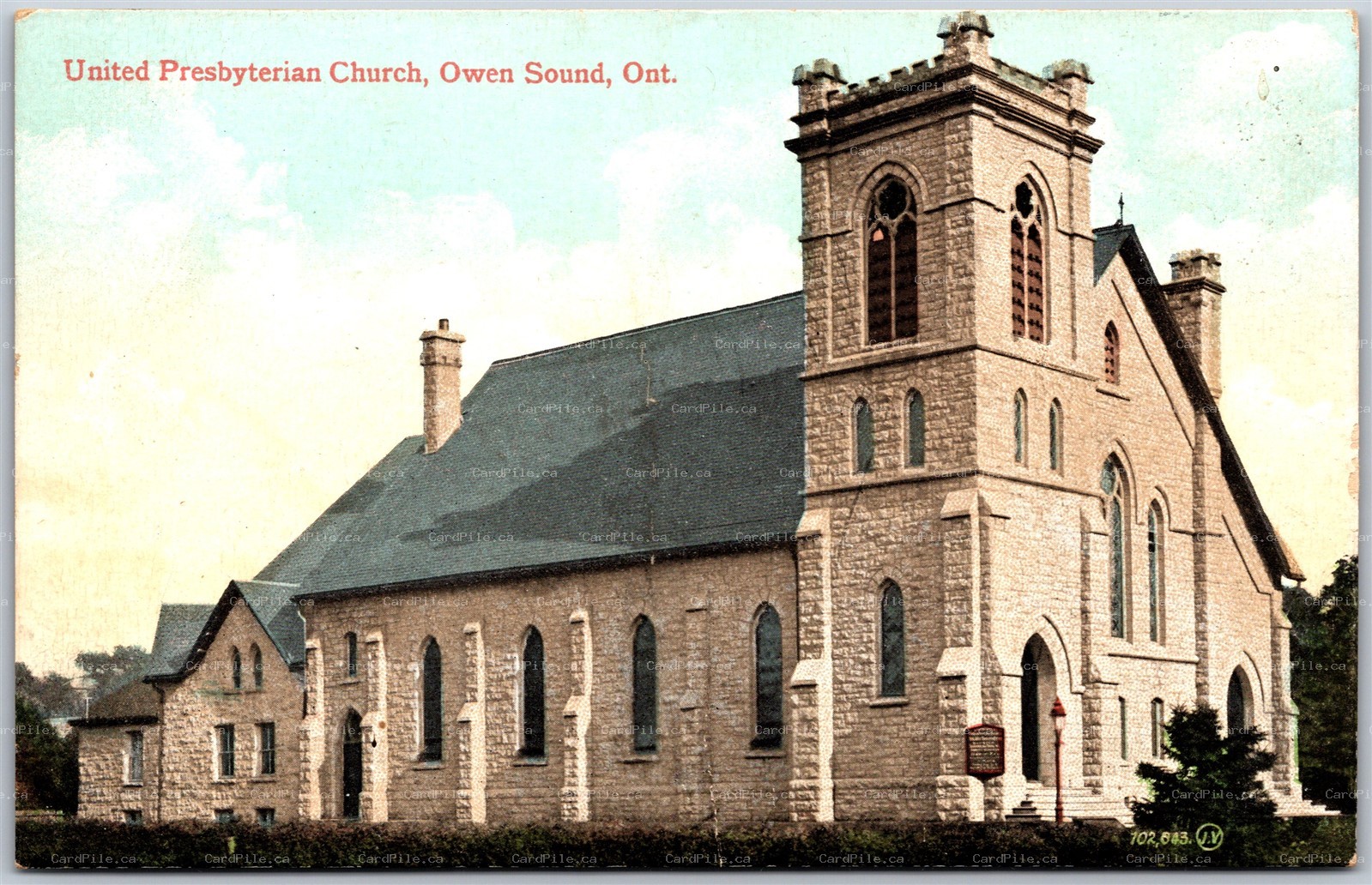 Postcard Owen Sound Ontario United Presbyterian Church Grey County