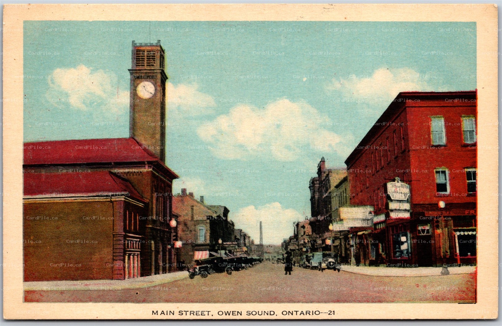 Postcard Owen Sound Ontario Main Street City Hall Clock Grey County by PECO