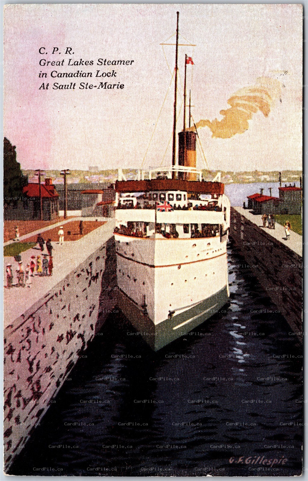 Postcard Sault Ste. Marie Ontario C.P.R. Great Lakes Steamer A/S G. F. Gillespie