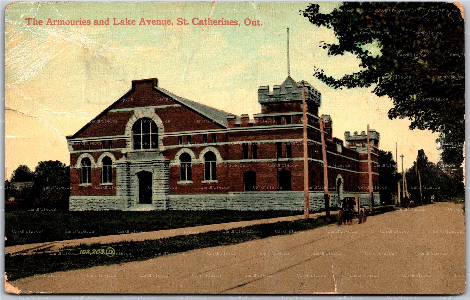 Postcard St. Catherines Ontario The Armouries and Lake Avenue *as is*