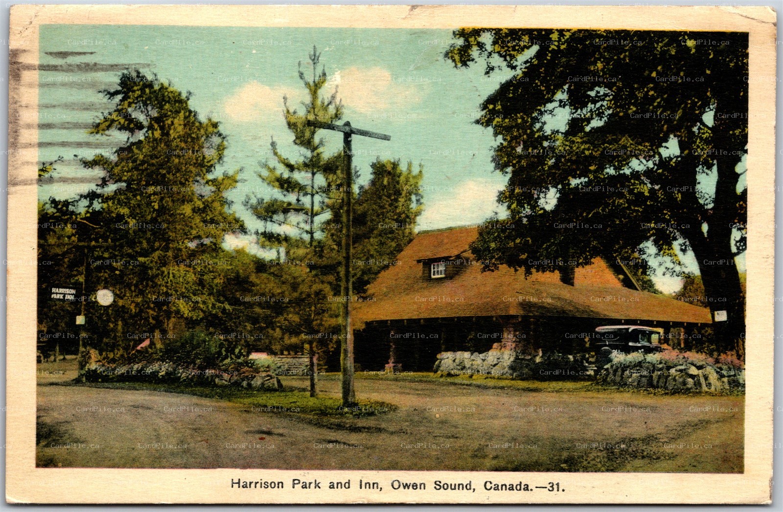 Postcard Owen Sound Ontario c1937 Harrison Park and Inn Grey County 