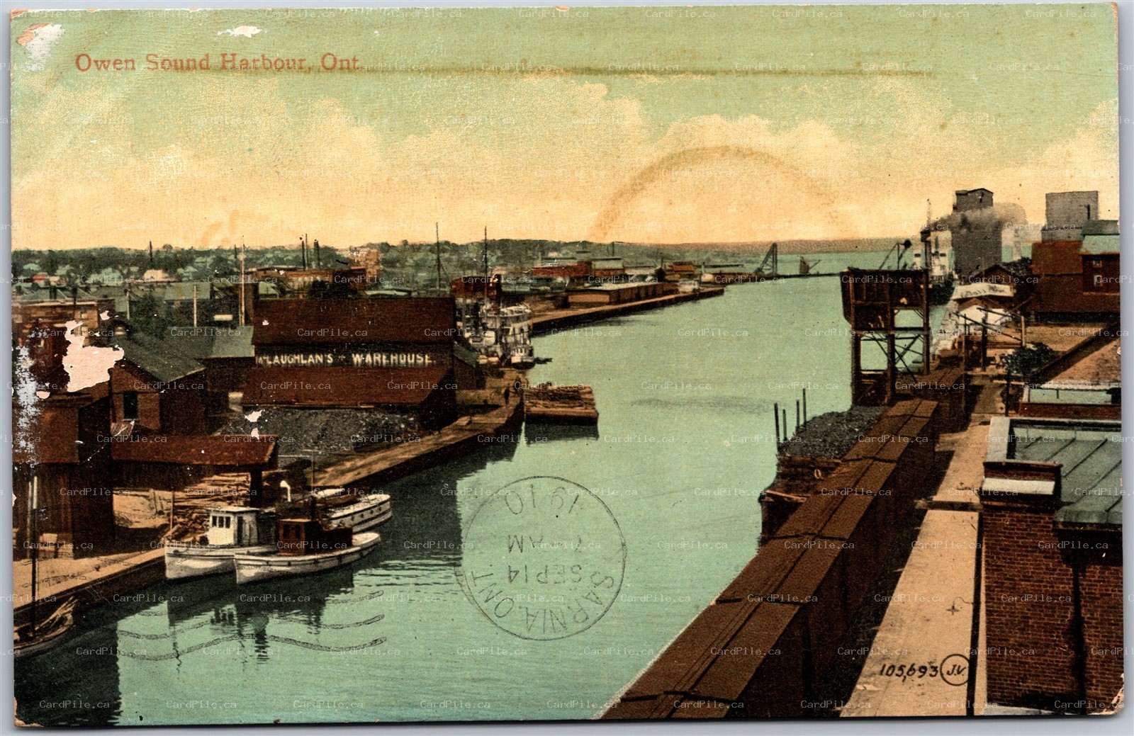 Postcard Owen Sound Ontario c1910 Harbour View Grey County *as is*
