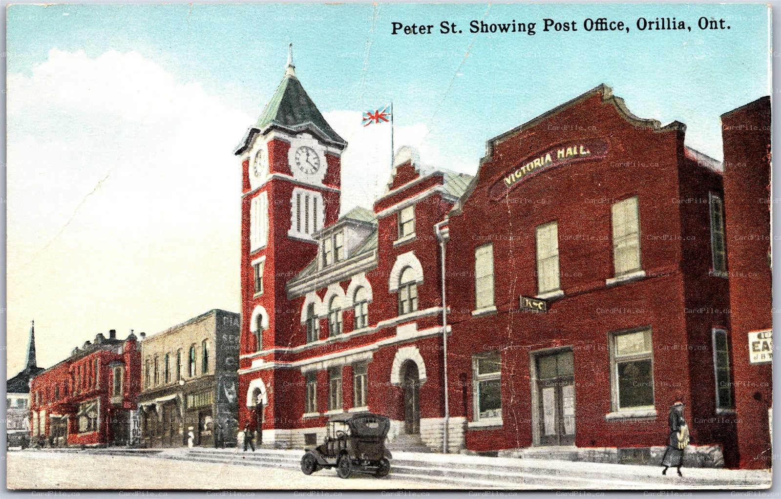 Postcard Orillia Ontario c1910s Peter St. Showing Post Office Simcoe County