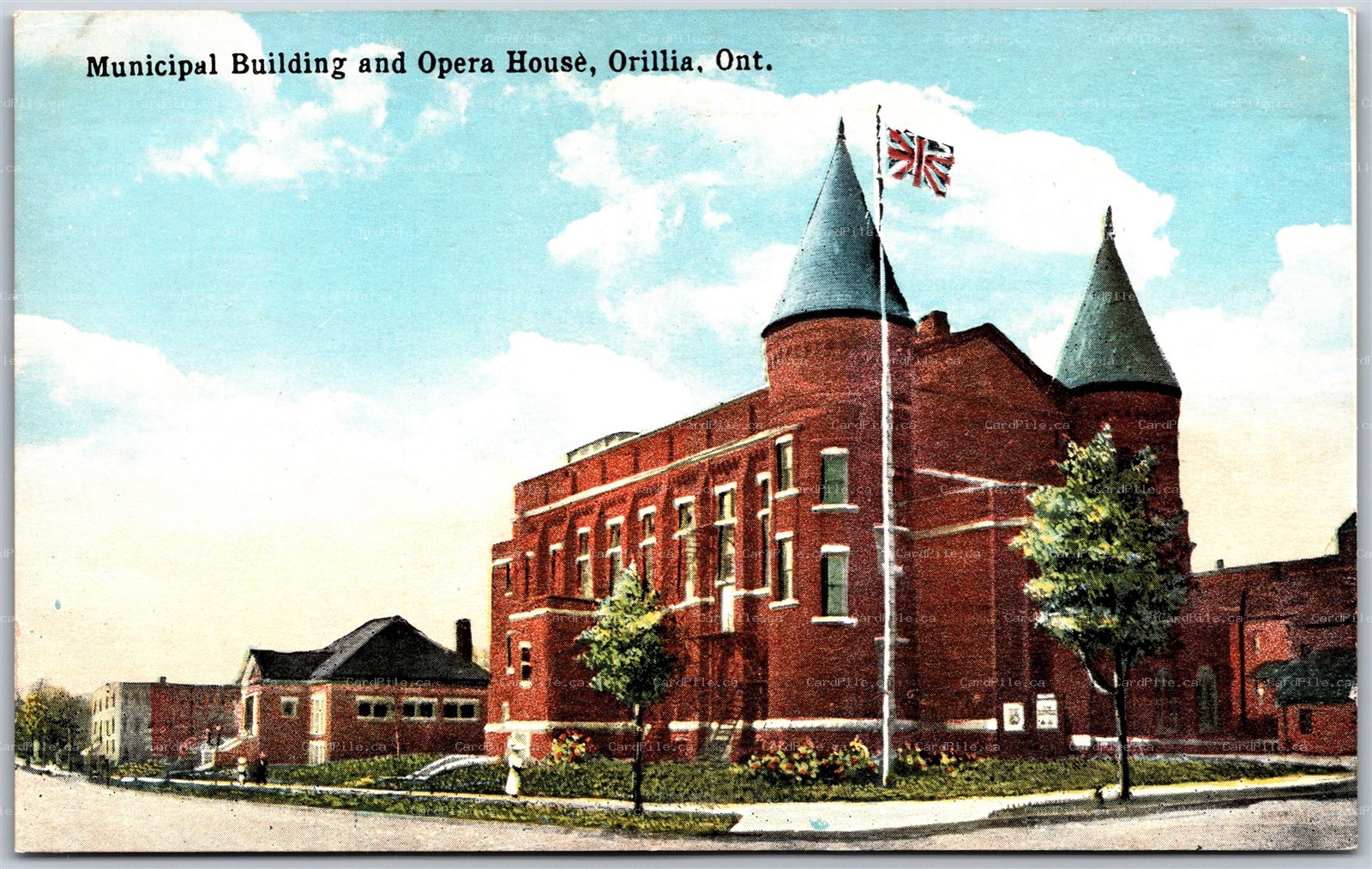 Postcard Orillia Ontario c1910s Municipal Building and Opera House Simcoe County