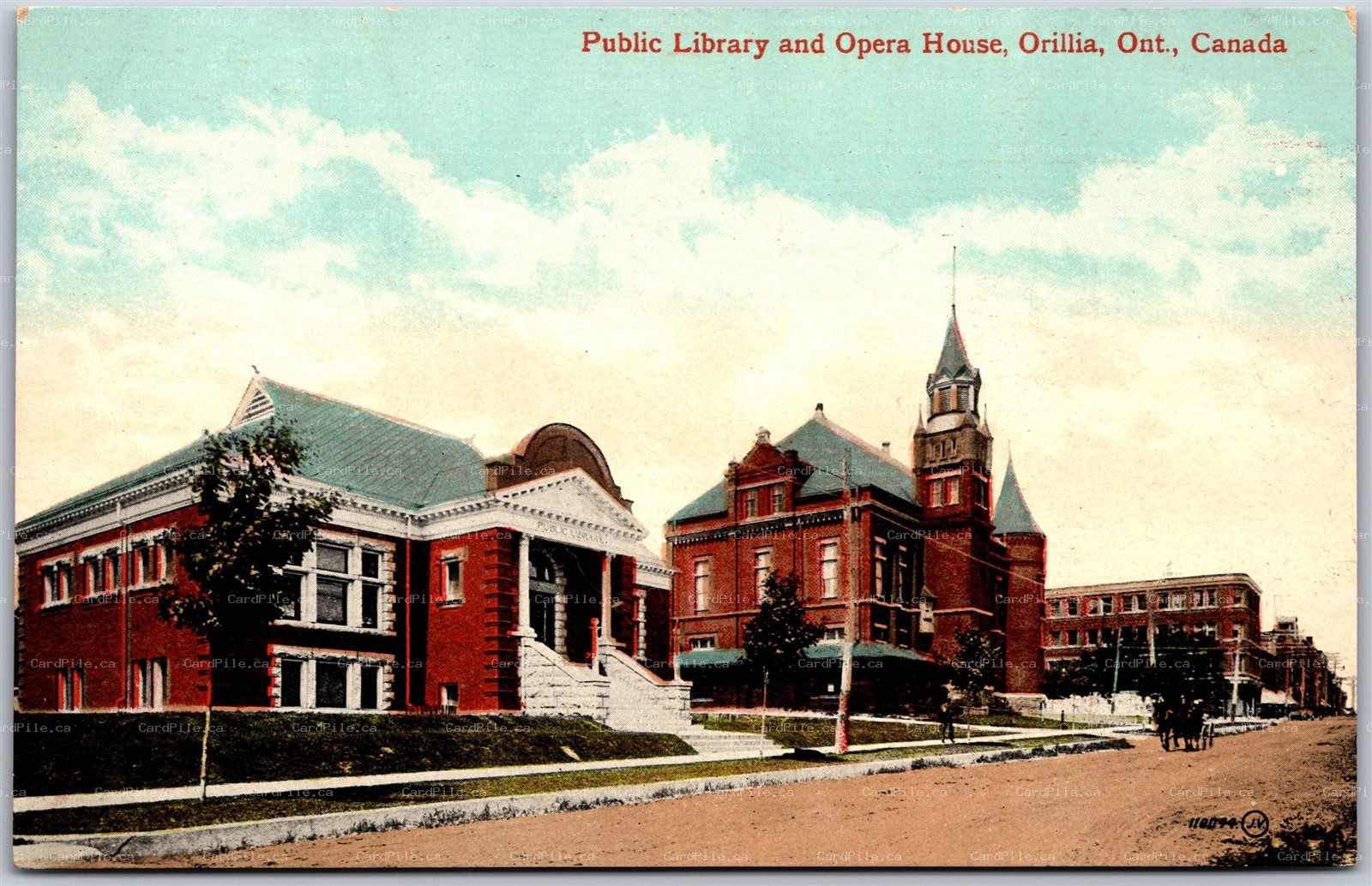 Postcard Orillia Ontario c1910s Public Library and Opera House Simcoe County