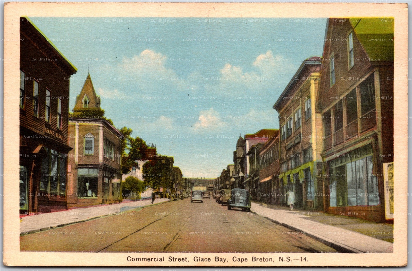 Postcard Cape Breton Nova Scotia Commercial Street Glace Bay Old Cars by PECO