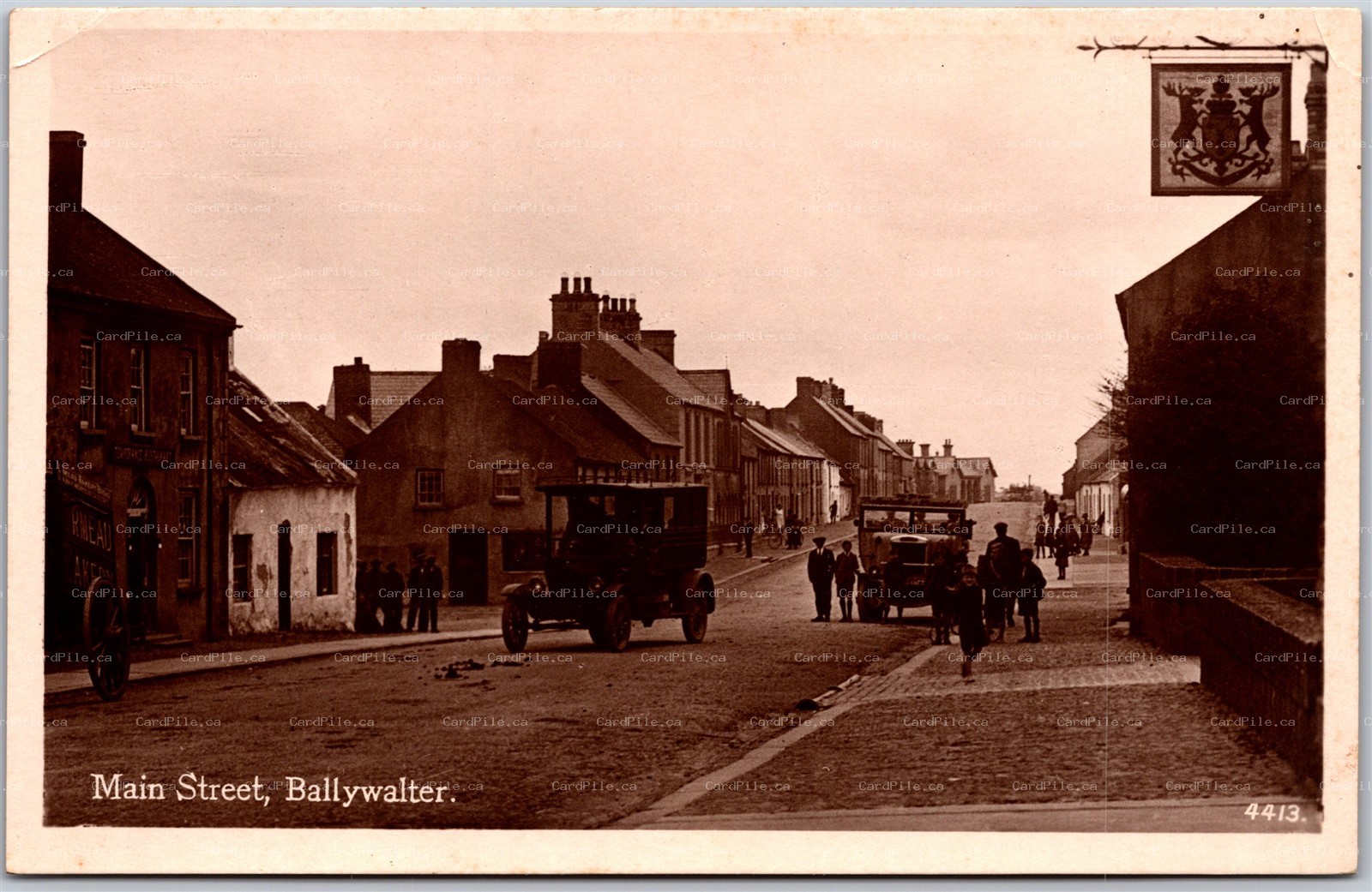 Postcard RPPC Ballywalter Ireland Main Street Old Trucks by J. Johnson