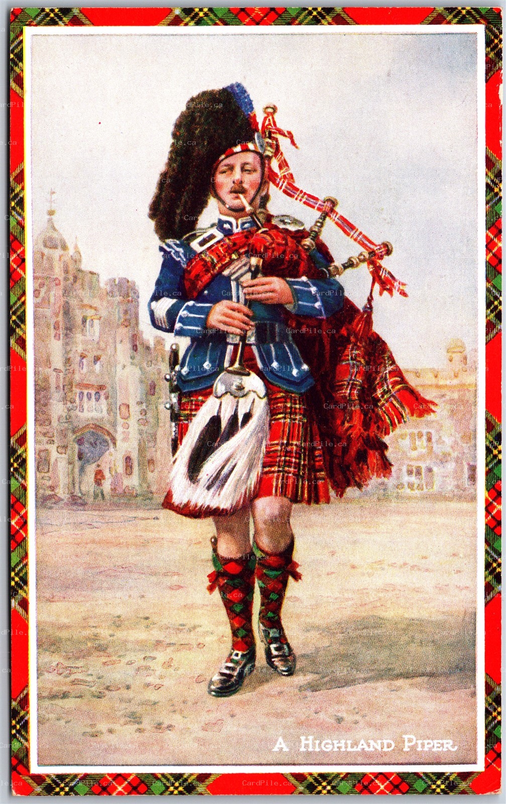 Postcard Scotch Studies A Highland Piper Bagpipe Tartan Kilt