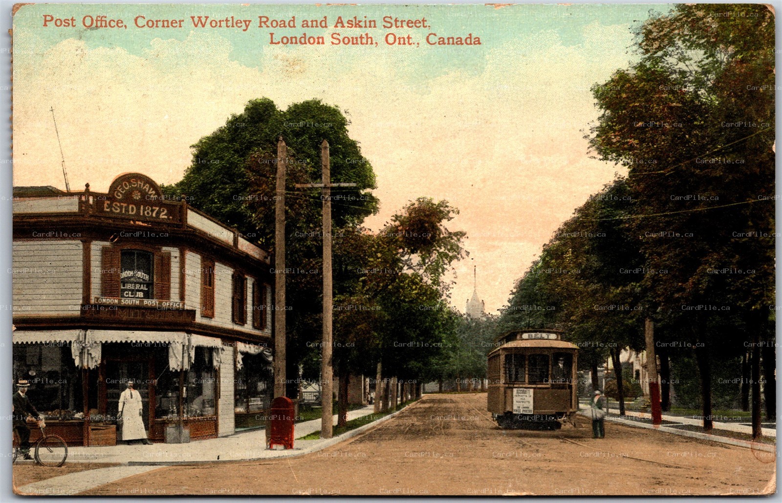 Postcard London Ontario c1918 Post Office Corner Wortley Road and Askin Street