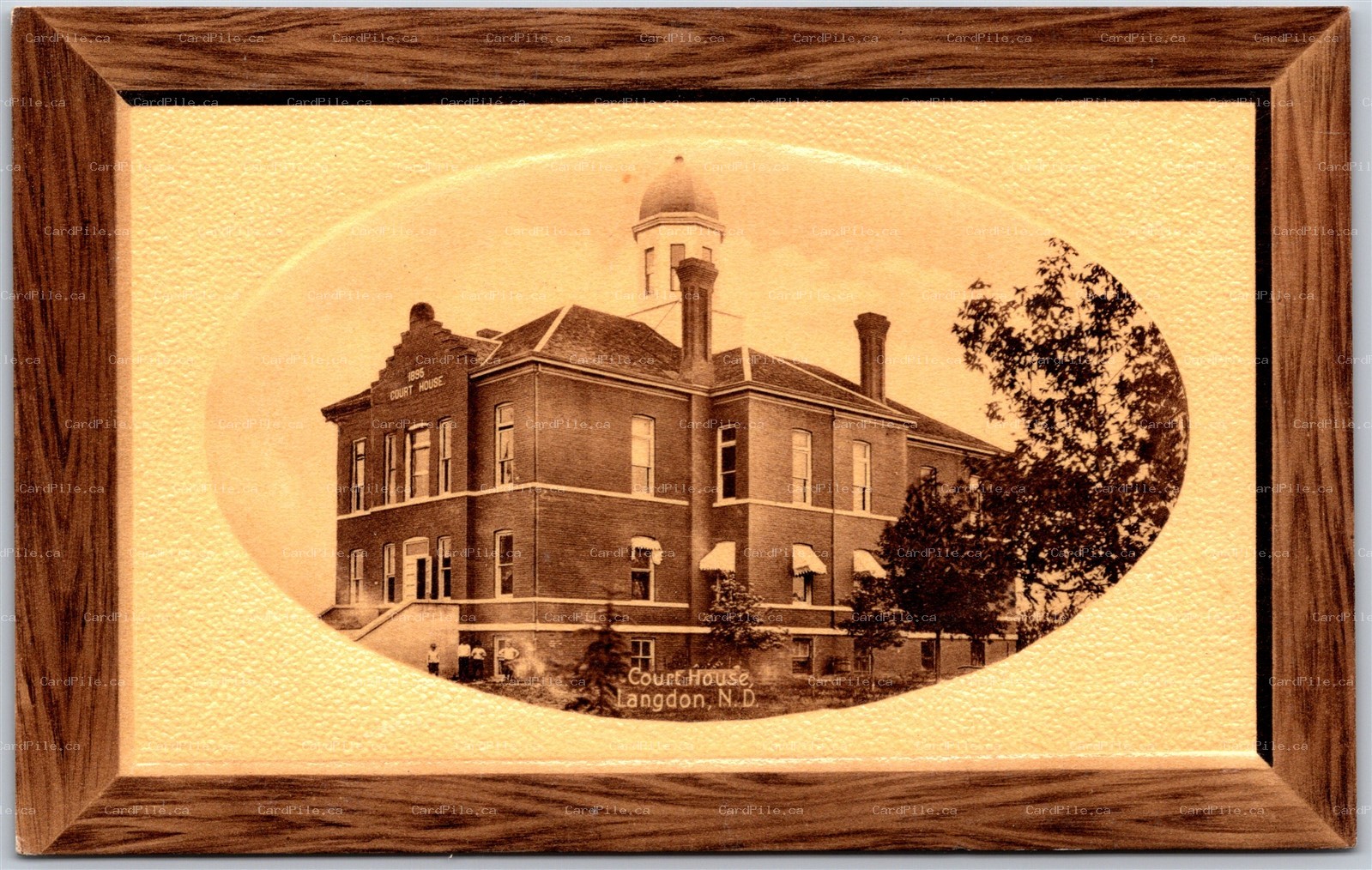 Postcard Langdon North Dakota 1911 Court House Cavalier Co. Embossed Wood Border