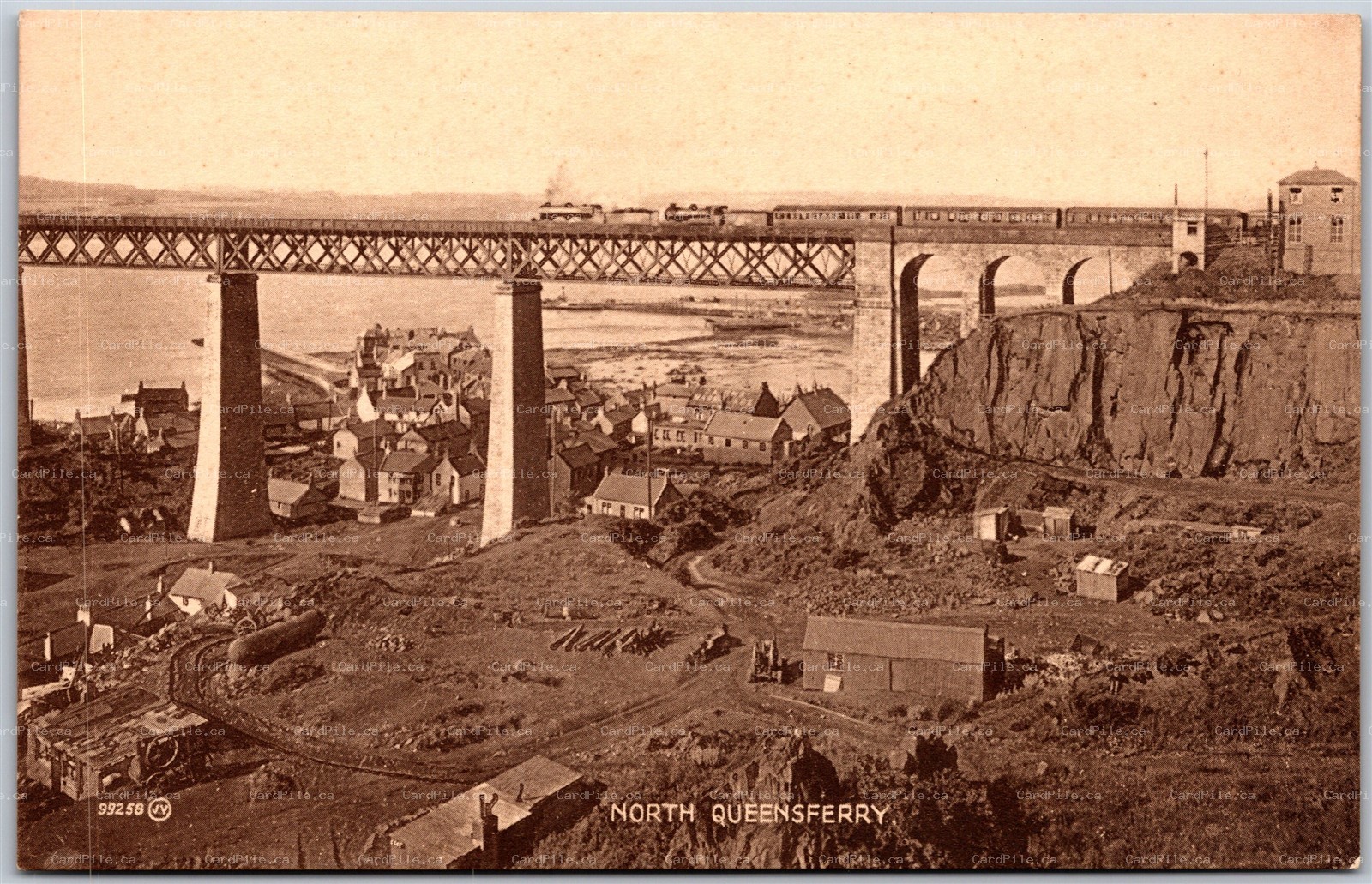 Postcard North Queensferry Scotland Fife Railroad Bridge Train by W. B. Ingles