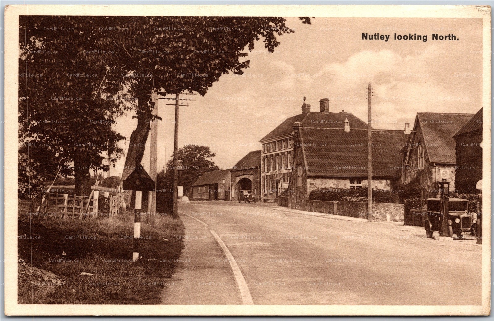 Postcard Nutley United Kingdom Looking North Gas Pumps Old Cars High Street A22
