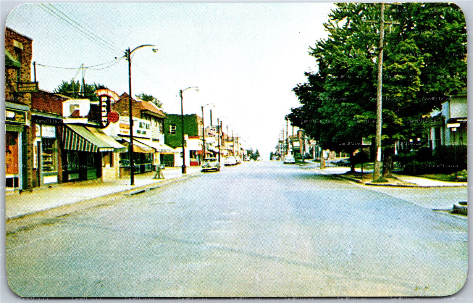 Postcard Burlington Ontario c1950s Brant Street Shopping District Shops Old Cars