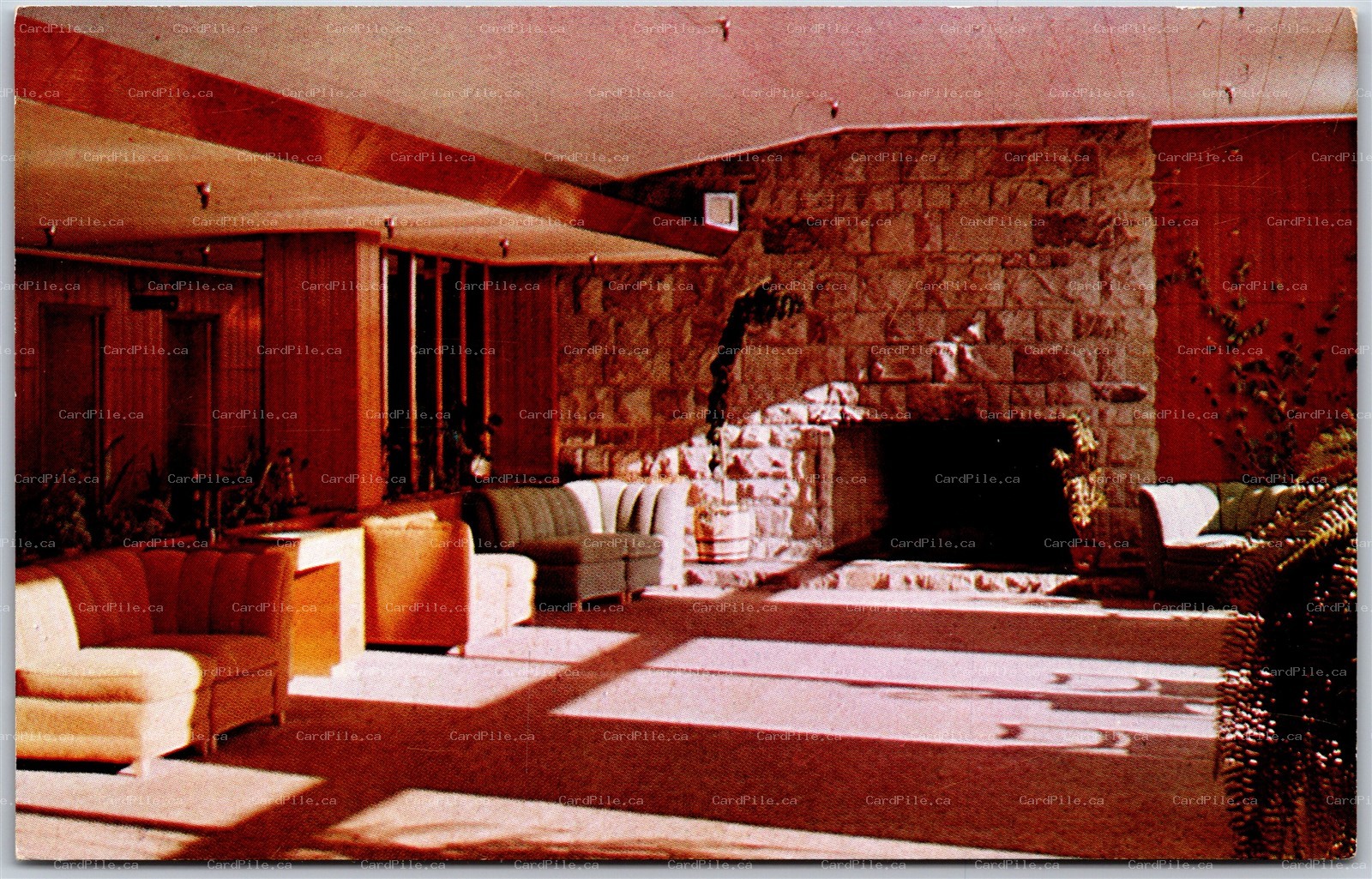 Postcard Ontario Terrace Bay Motor Hotel Interior View MCM Furniture Highway 17 