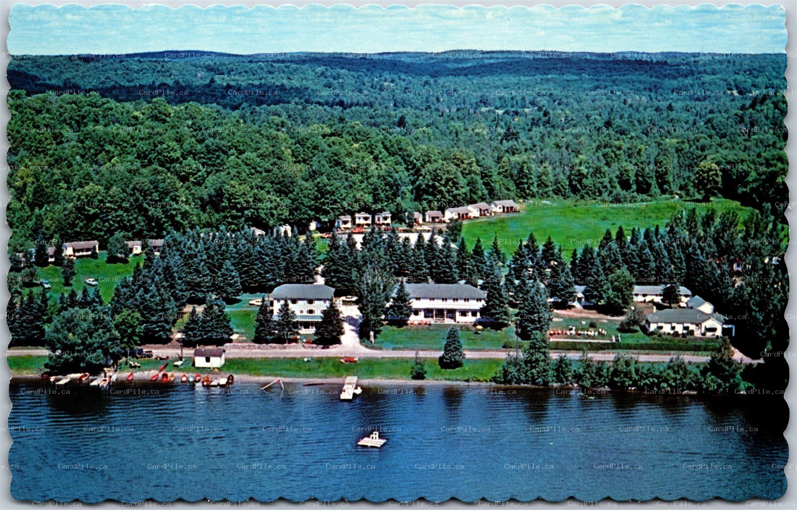 Postcard Haliburton Ontario Aerial View Wig-a-mog Inn Lake Kashagawigamog