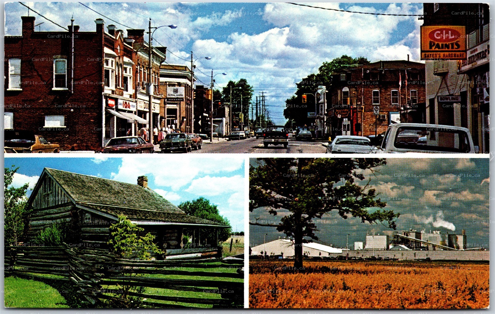 Postcard Hagersville Ontario Main Street Canadian Gypsum Co Log House Views